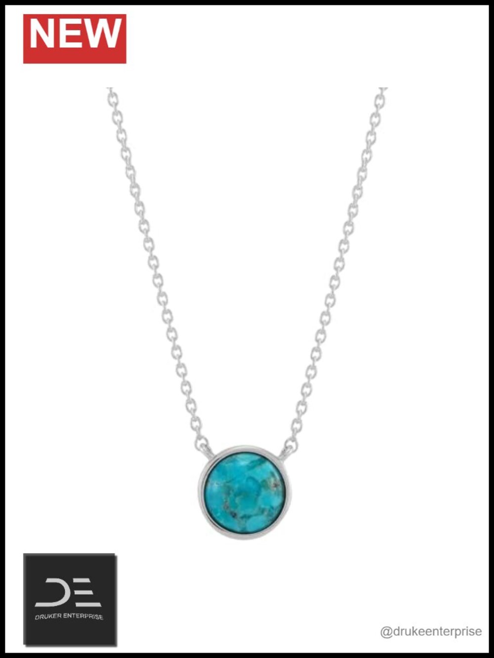 Sterling Silver Compressed Turquoise Pendant Necklace 16 inch Lobster Clasp